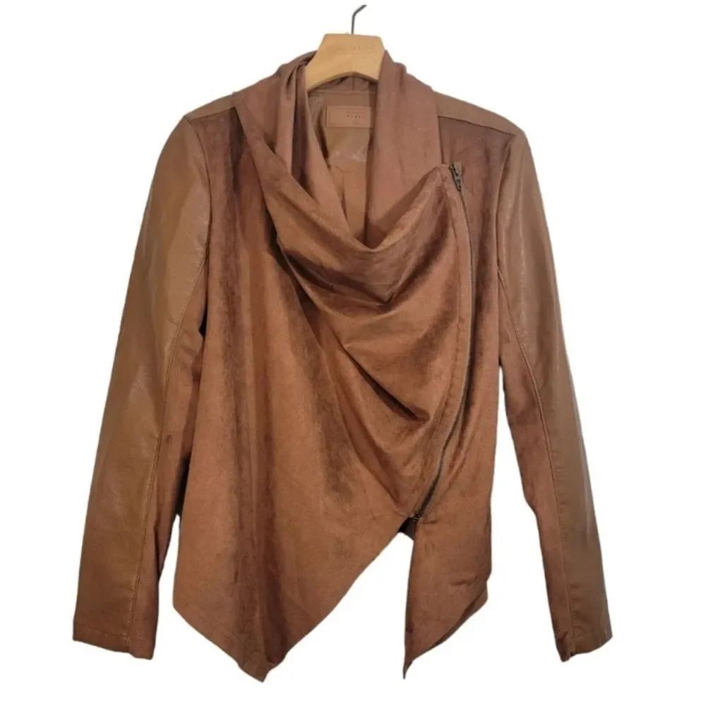 Blank NYC Faux Suede & Leather Drape Front Moto Style Jacket